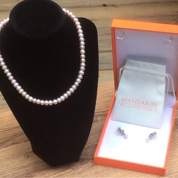 ❤️Day NEW Mandarin Cultured Pink Pearl Necklace & Earrings Set - Picture 7 of 12